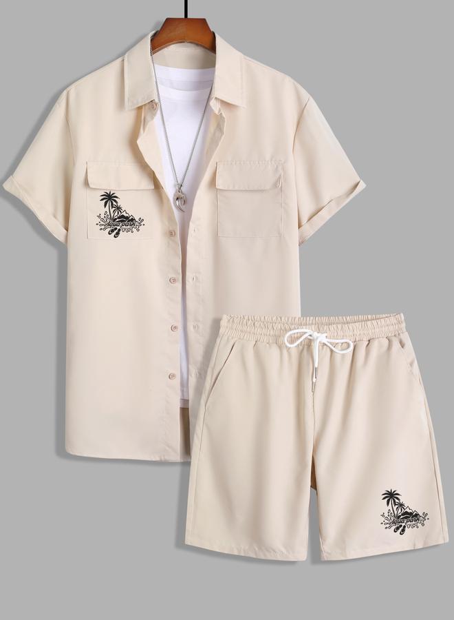 Take Two Men Graphic Printed Pocket Detail Shirt and Shorts Co-Ords - Image 1